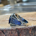 Männer Silber Quadratischer Minimal Saphir Stein Ring