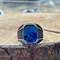 Männer Silber Quadratischer Minimal Saphir Stein Ring