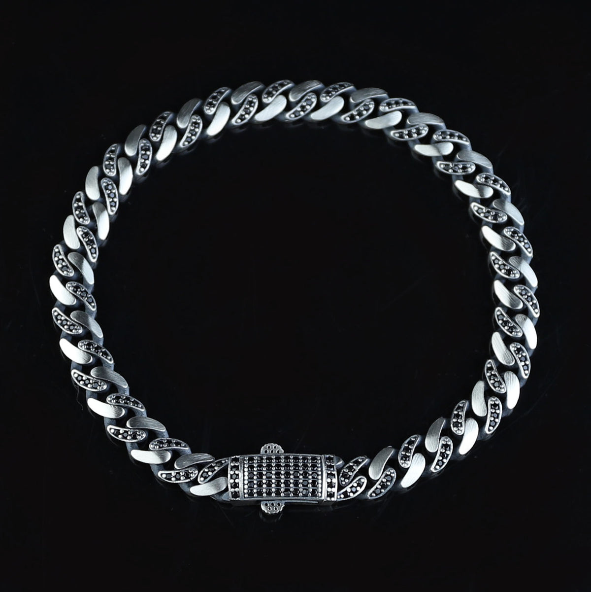 925 Sterling Silver Black Onyx Cuban Chain Bracelet for Men – 7mm