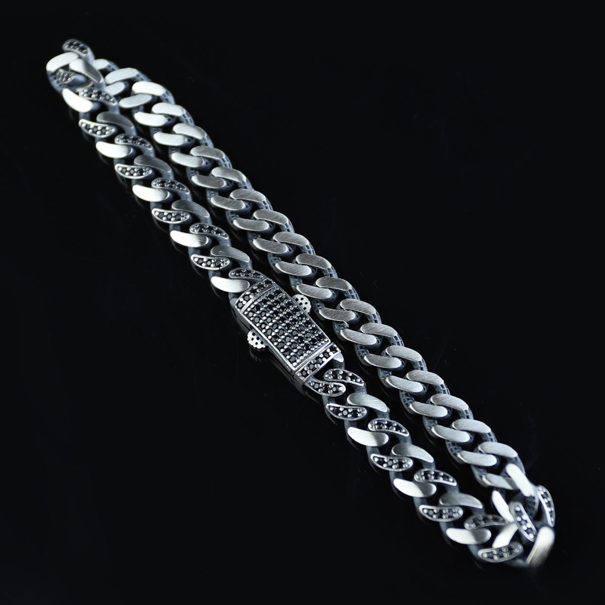 925 Sterling Silver Black Onyx Cuban Chain Bracelet for Men – 7mm