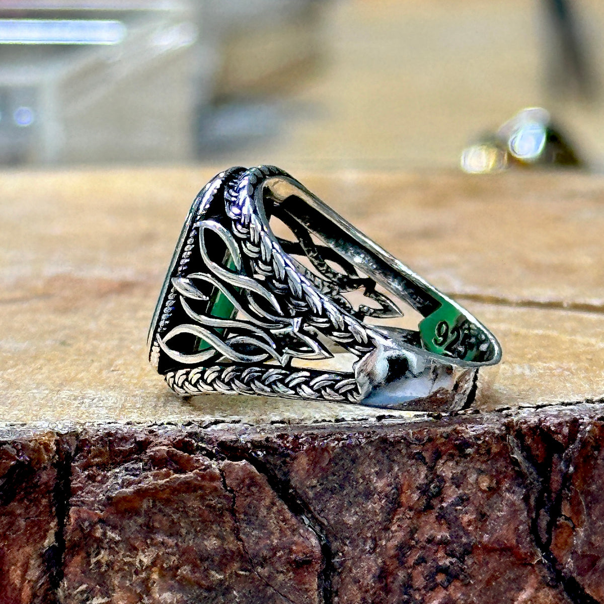 Men Handmade Green Agate Stone Ring