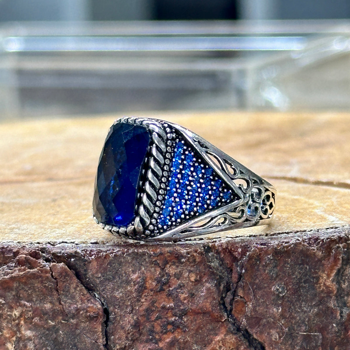 Männer Blau Zirkon Minimal Saphir Stein Ring