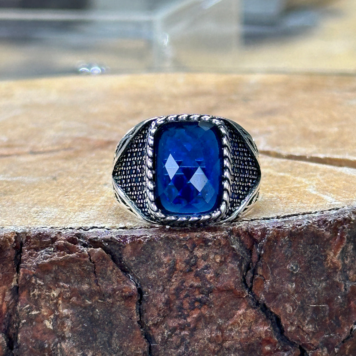 Männer Blau Zirkon Minimal Saphir Stein Ring