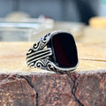 Anillo de hombre con piedra preciosa de ónix y plata cuadrada para hombre