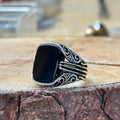 Anillo de hombre con piedra preciosa de ónix y plata cuadrada para hombre