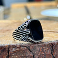 Anillo de hombre con piedra preciosa de ónix y plata cuadrada para hombre