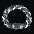 925 Sterling Silver 15mm Black Onyx Cuban Chain Bracelet for Men