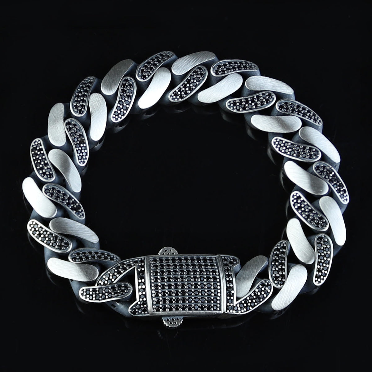 925 Sterling Silver 15mm Black Onyx Cuban Chain Bracelet for Men