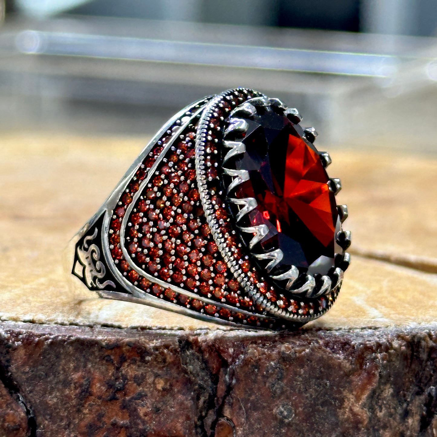 Men Handmade Oval Ruby Gemstone Silver Ring