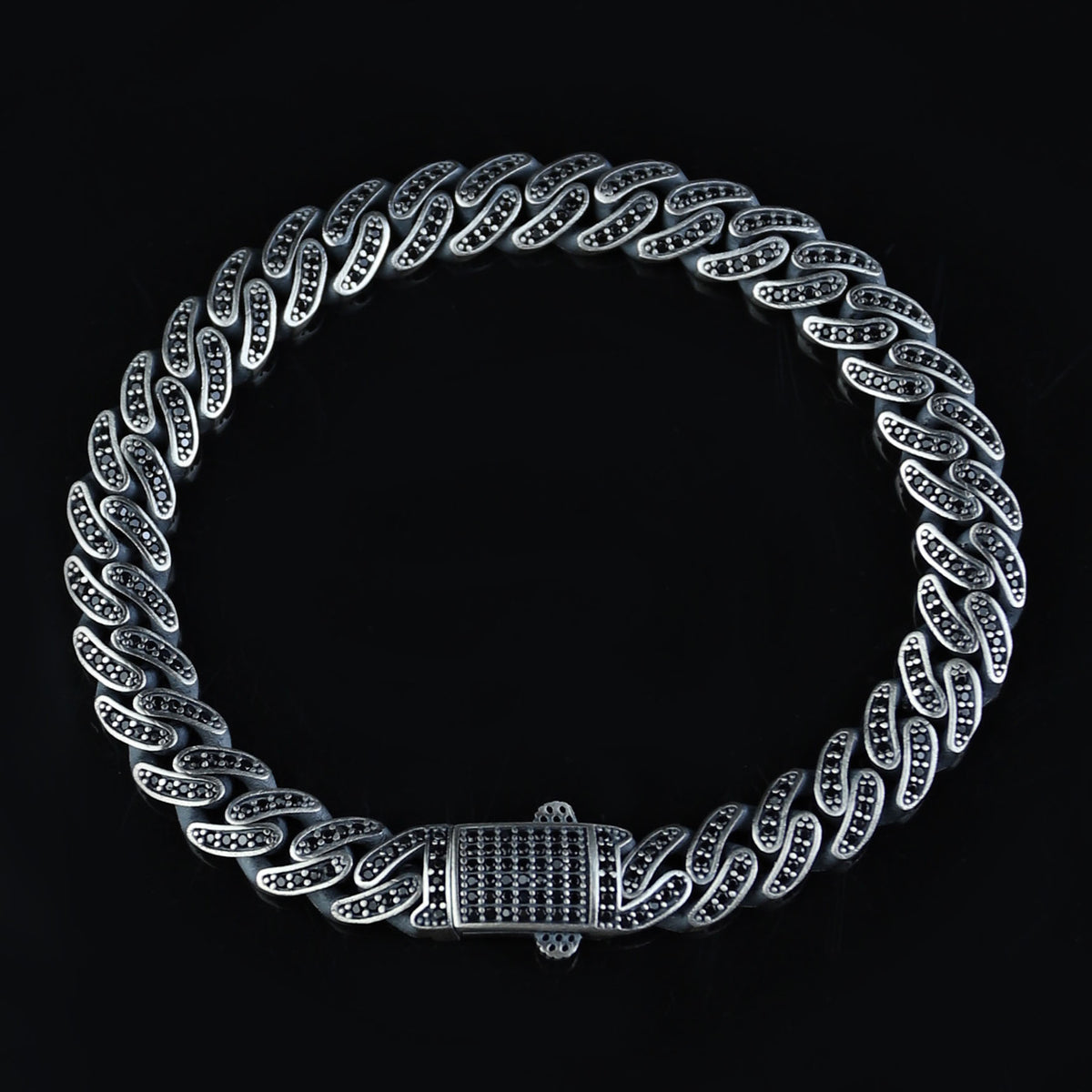 925 Sterling Silver 9mm Black Onyx Cuban Link Bracelet for Men