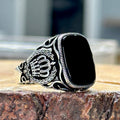 Anillo de ónix con corona de rey cuadrado hecho a mano para hombre