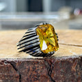Men Handmade Square Yellow Citrine Gemstone Ring