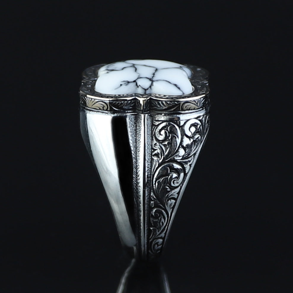 Men Handmade White Turquoise Gemstone Sterling Silver Ring