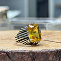Men Handmade Square Yellow Citrine Gemstone Ring