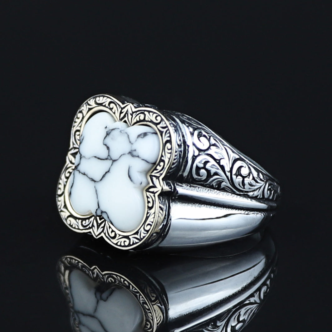 Men Handmade White Turquoise Gemstone Sterling Silver Ring