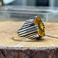 Men Handmade Square Yellow Citrine Gemstone Ring