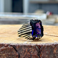 Men Handmade Square Zircon Sapphire Ring