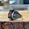 Men Handmade Square Zircon Sapphire Ring