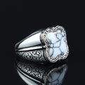 Men Handmade White Turquoise Gemstone Sterling Silver Ring