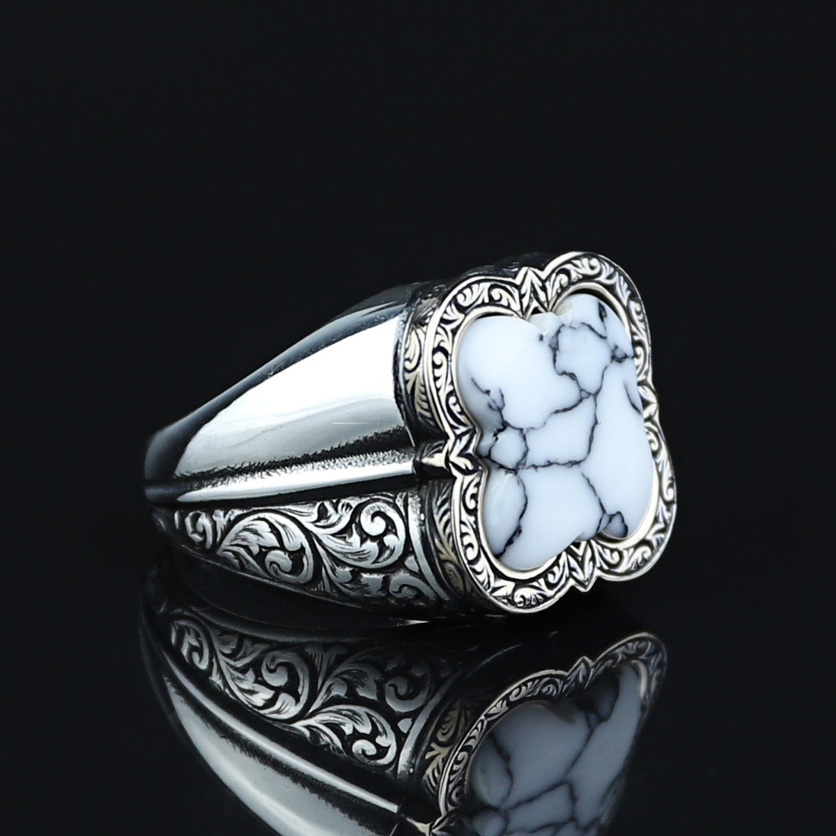 Men Handmade White Turquoise Gemstone Sterling Silver Ring