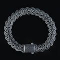 925 Sterling Silver 12mm Black CZ Cuban Chain Bracelet for Men
