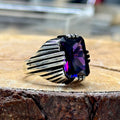 Men Handmade Square Zircon Sapphire Ring