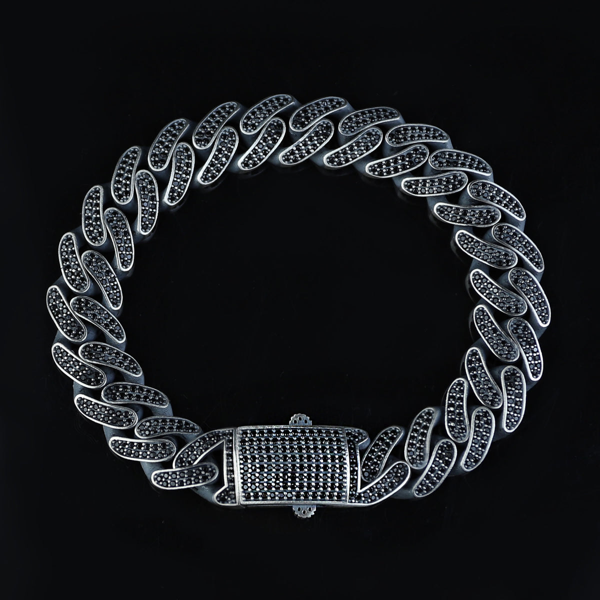 925 Sterling Silver 13mm Black Onyx Cuban Chain Bracelet for Men