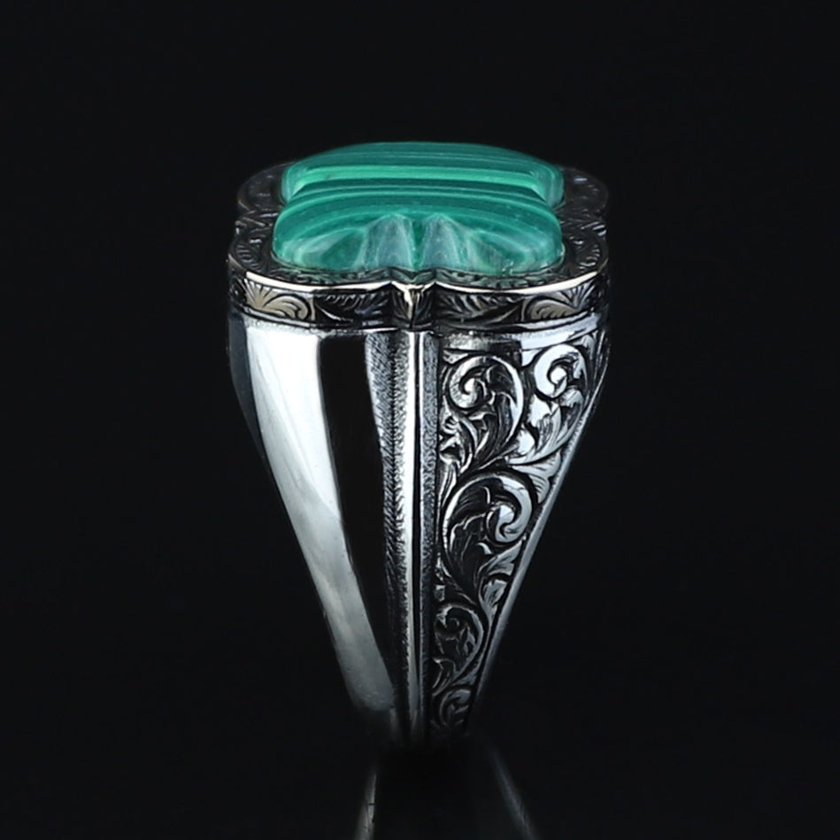 Men Handmade Malachite Gemstone Ottoman Style Ring