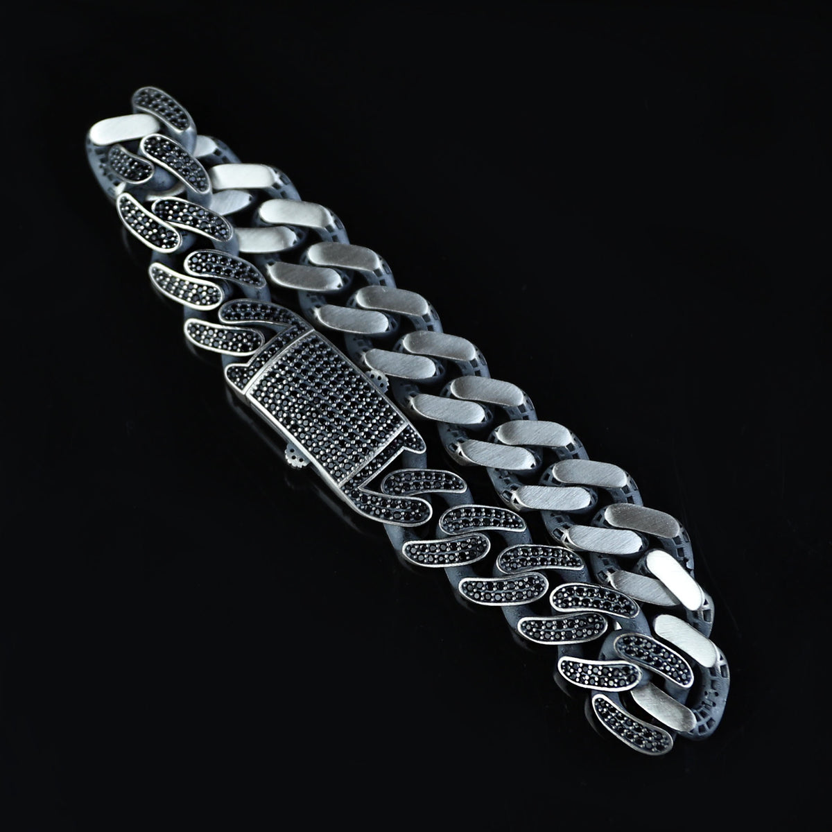 925 Sterling Silver 13mm Black Onyx Cuban Chain Bracelet for Men