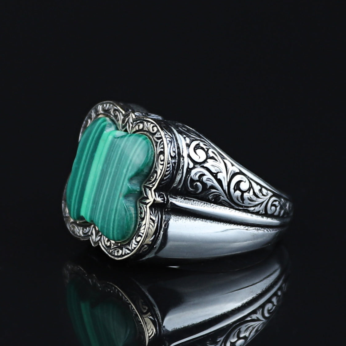 Men Handmade Malachite Gemstone Ottoman Style Ring