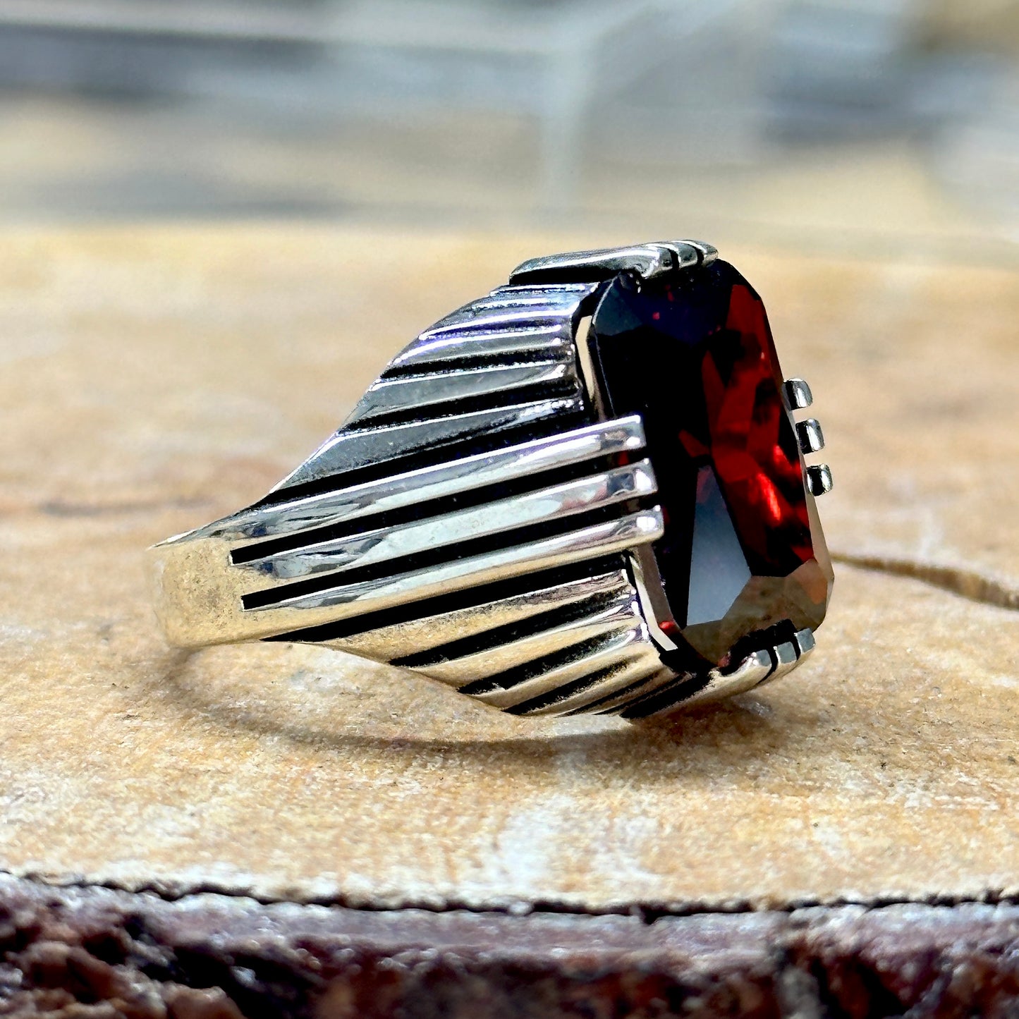 Men Handmade Ruby Garnet Stone Ring