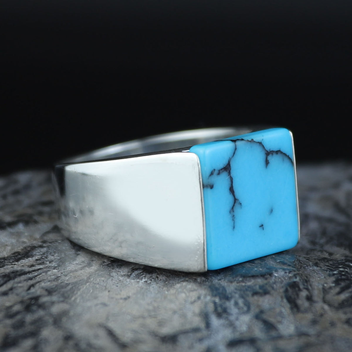 925 Sterling Silver Square Turquoise Signet Ring