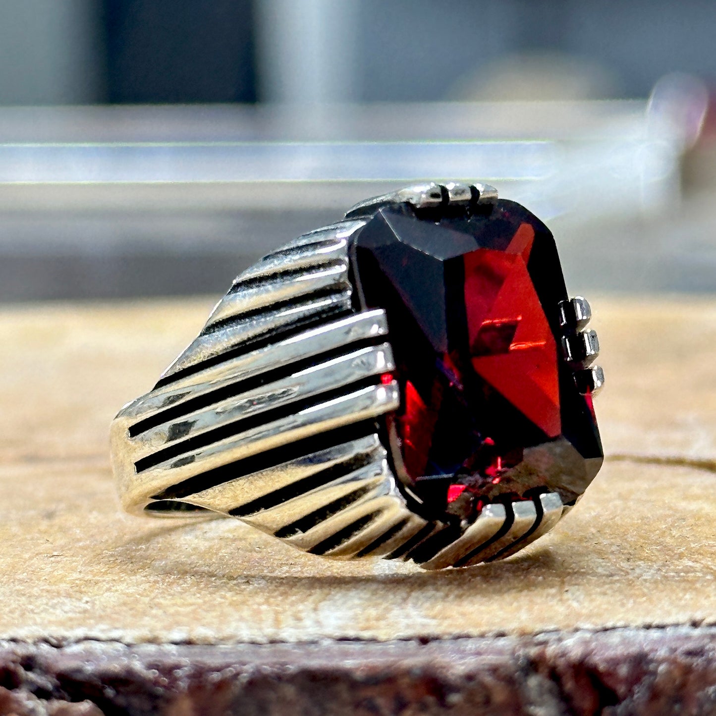 Men Handmade Ruby Garnet Stone Ring
