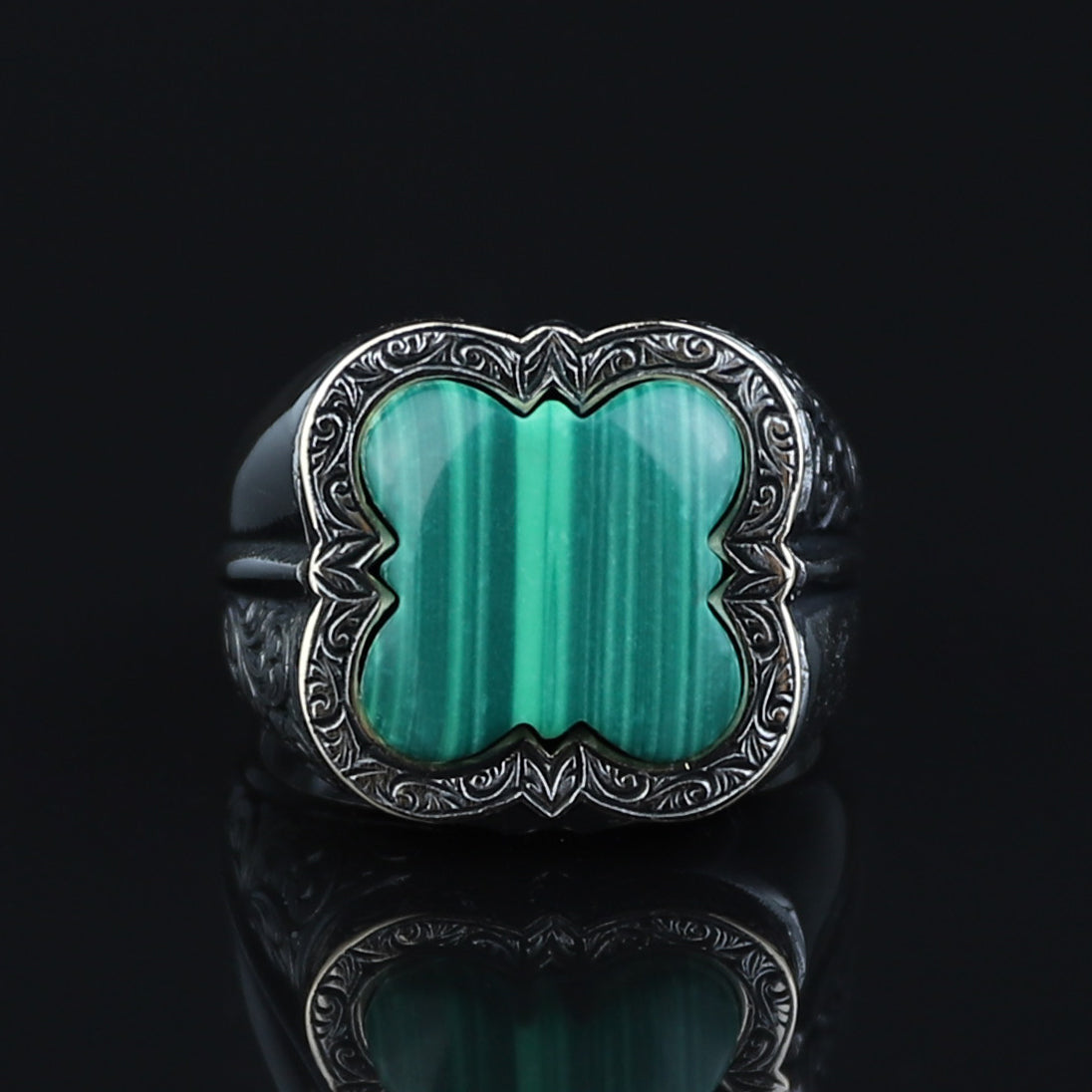 Men Handmade Malachite Gemstone Ottoman Style Ring