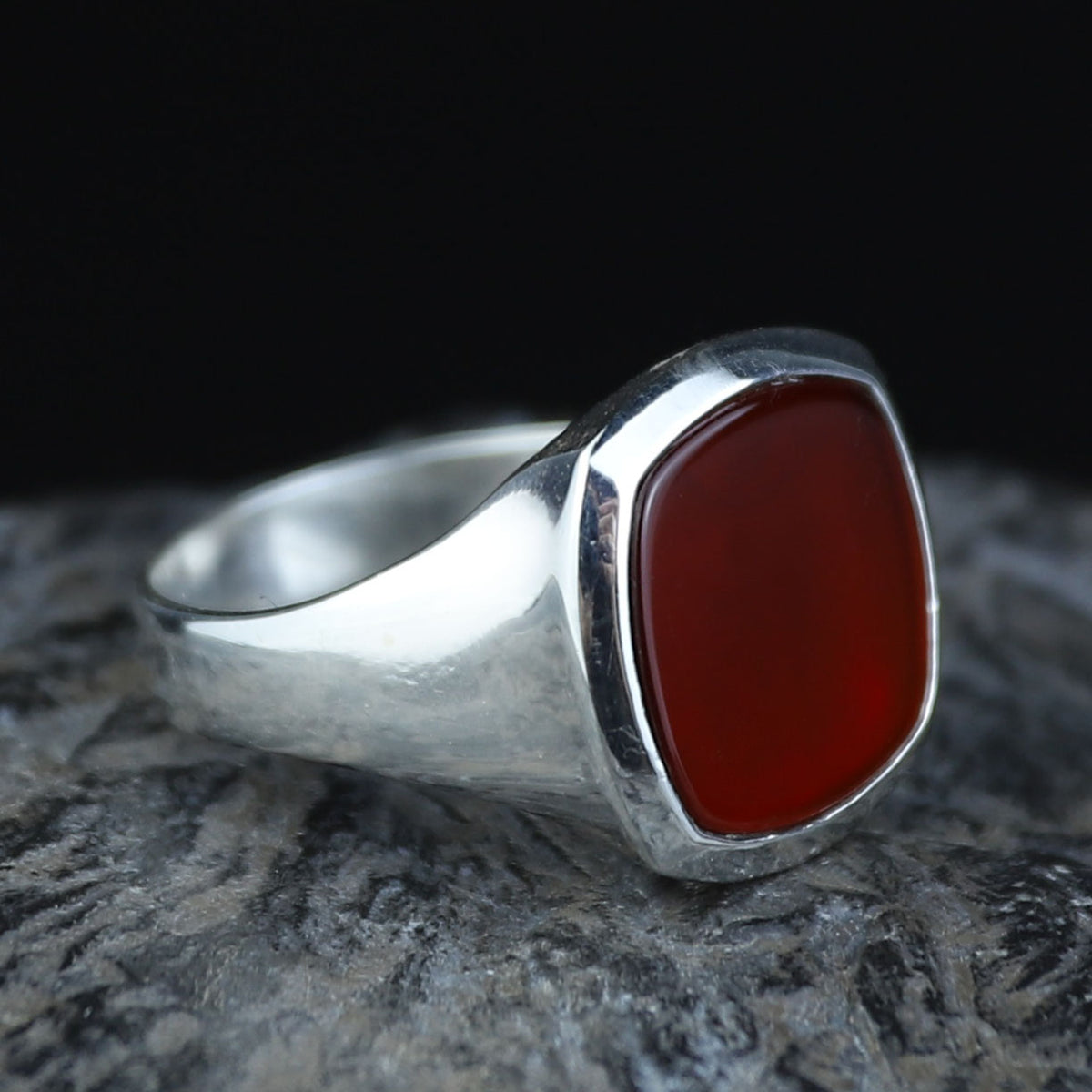 925 Sterling Silver Red Agate Square Ring for Men