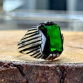 Men Handmade Square Emerald Gemstone Ring