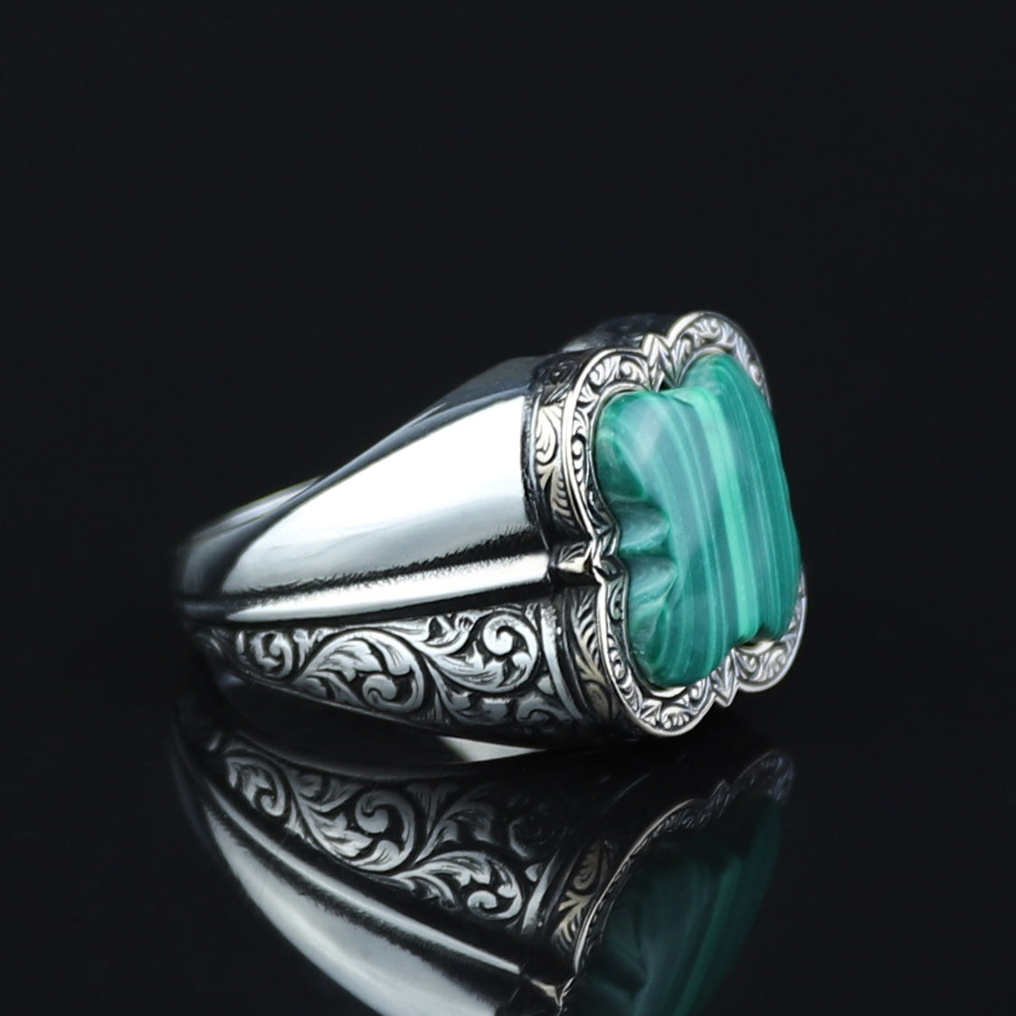 Men Handmade Malachite Gemstone Ottoman Style Ring