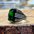 Men Handmade Square Emerald Gemstone Ring