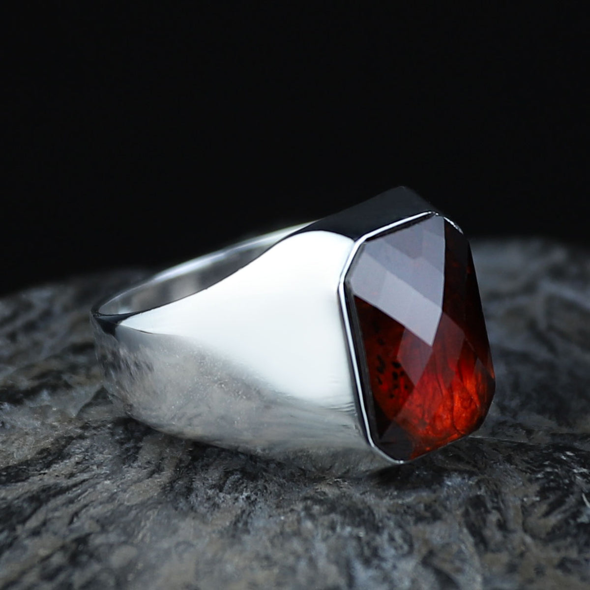 925 Sterling Silver Red Garnet Ring for Men