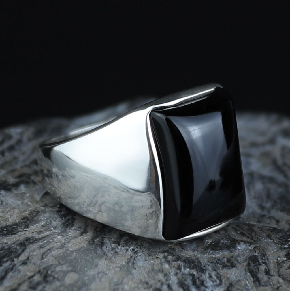 925 Sterling Silver Black Onyx Signet Ring for Men