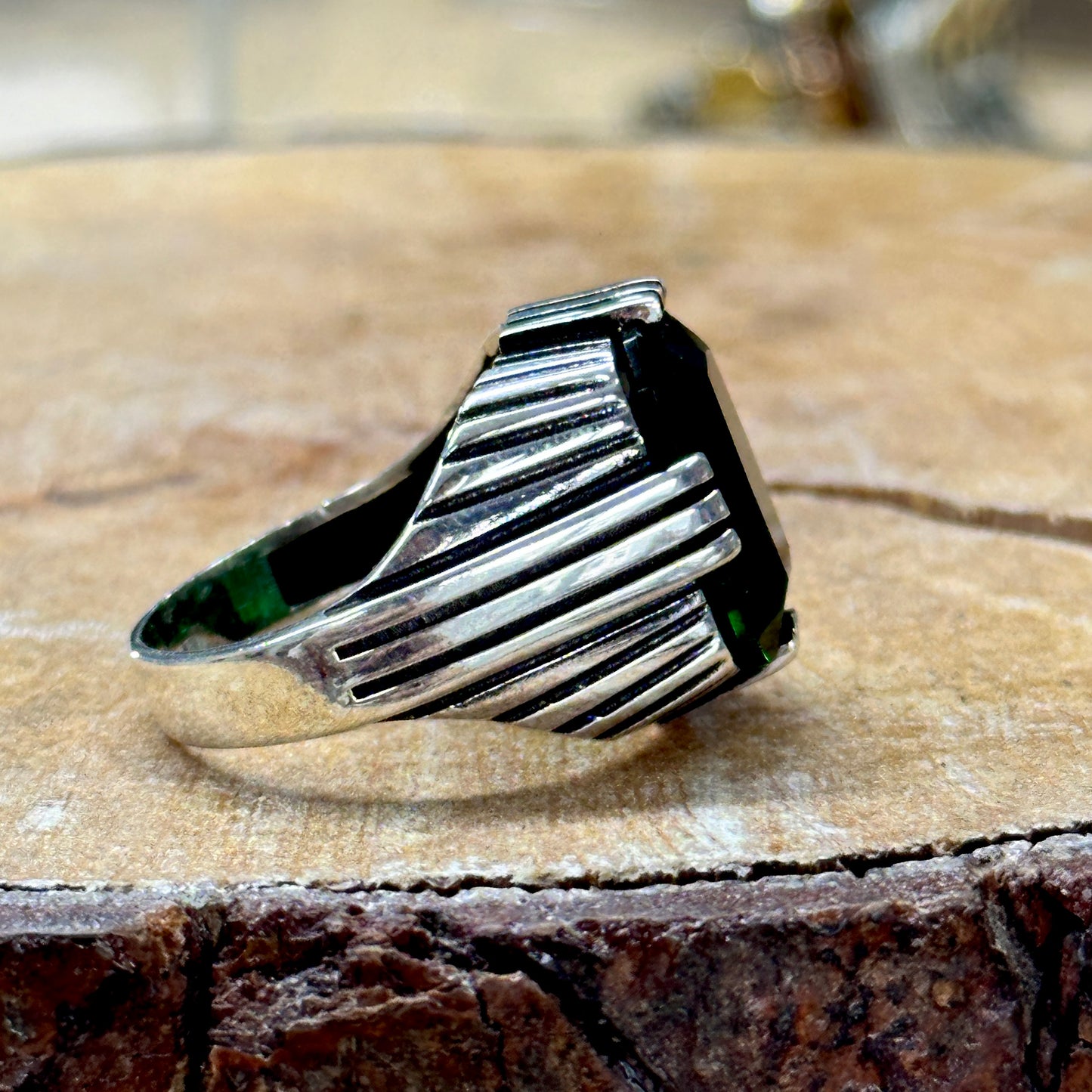 Men Handmade Square Emerald Gemstone Ring