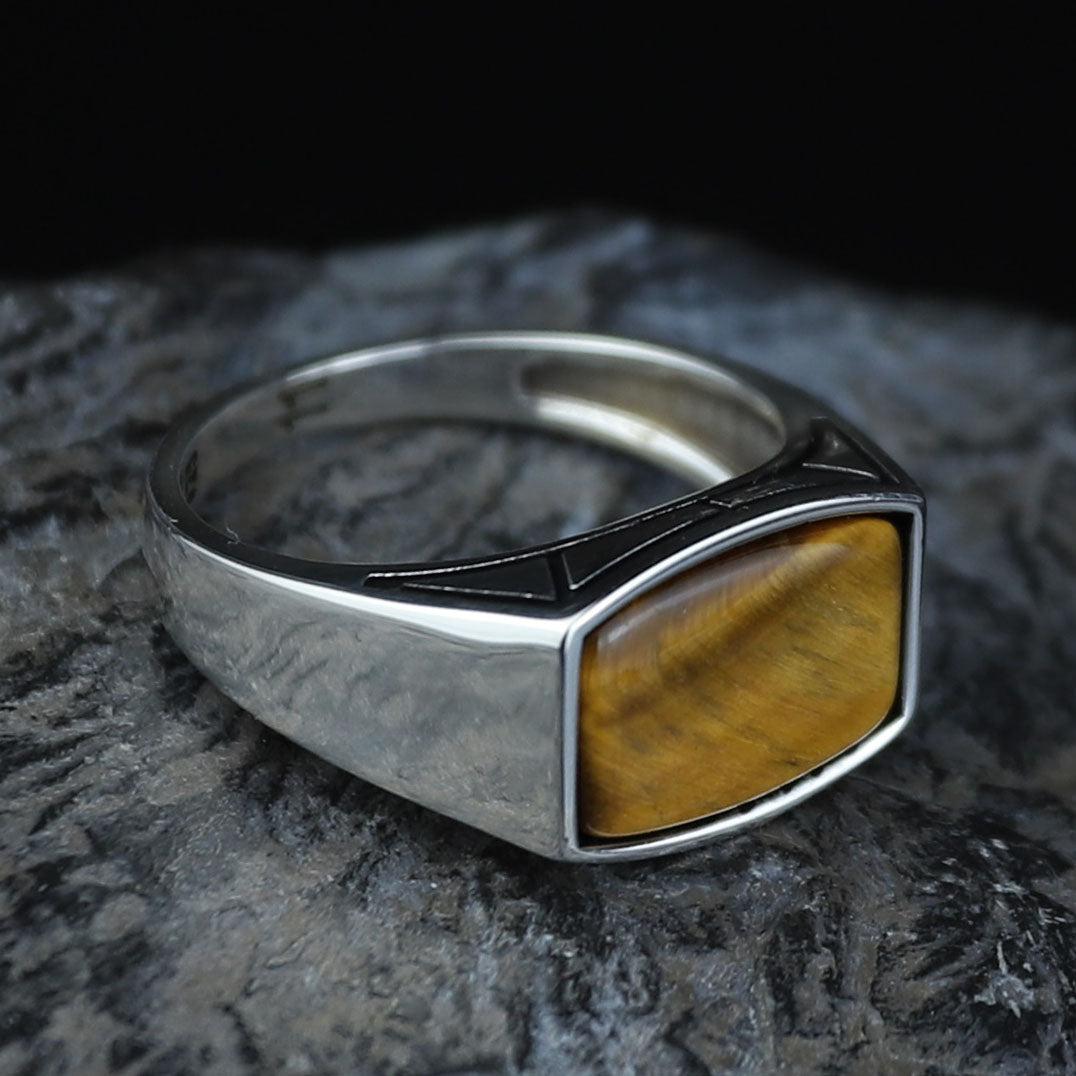 925 Sterling Silver Tiger Eye Signet Ring