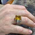 Men Handmade Square Yellow Citrine Gemstone Ring