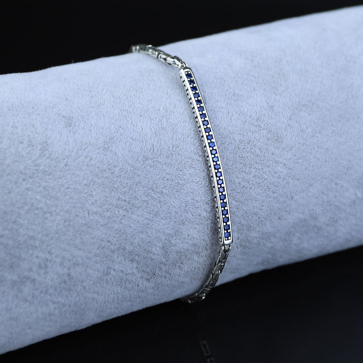 925 Sterling Silver Byzantine Sapphire Gemstone Bracelet for Men