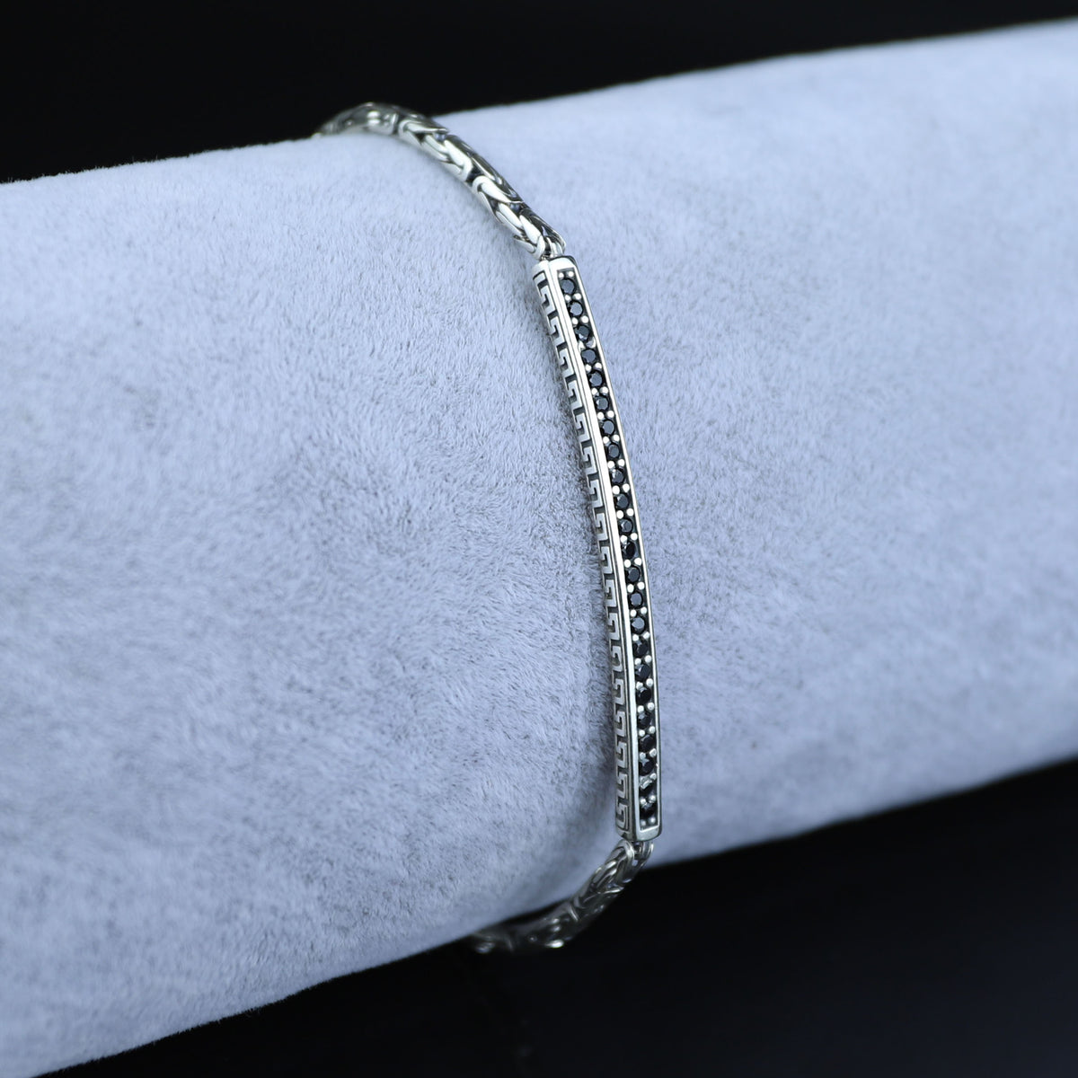 925 Sterling Silver Black Onyx Byzantine Chain Bracelet for Men