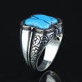 925 Silver Men Handmade Blue Turquoise Gemstone Ring