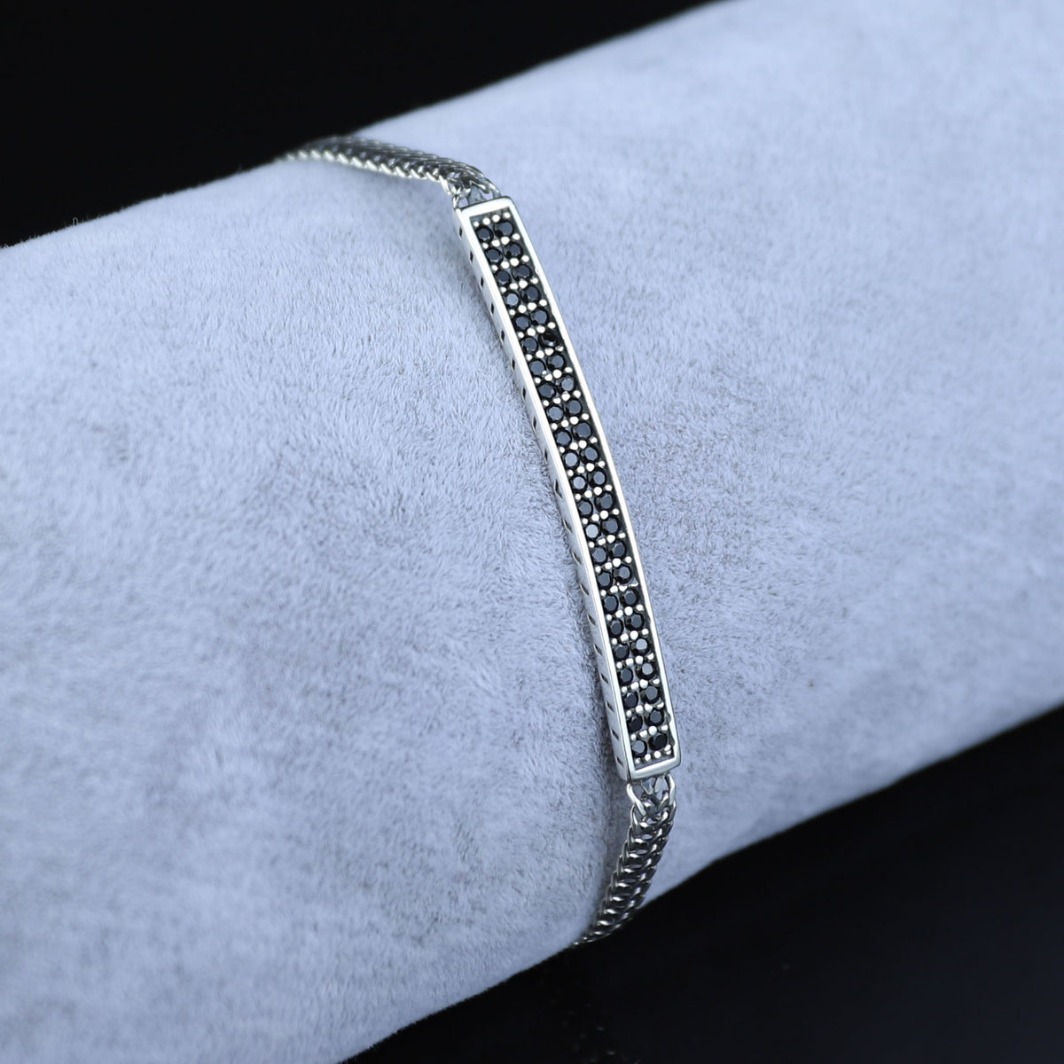 925 Sterling Silver Black Onyx CZ Bracelet for Men
