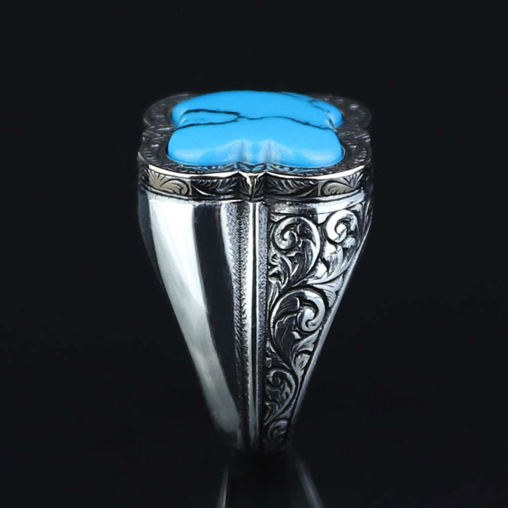 925 Silver Men Handmade Blue Turquoise Gemstone Ring