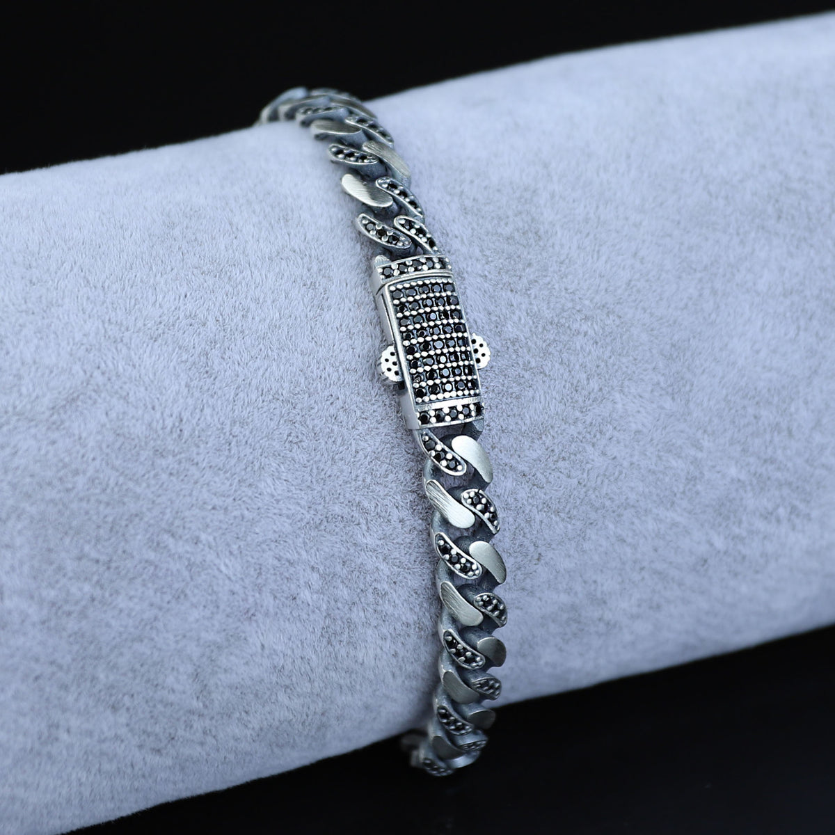 925 Sterling Silver Black Onyx Cuban Chain Bracelet for Men – 7mm