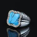 925 Silver Men Handmade Blue Turquoise Gemstone Ring